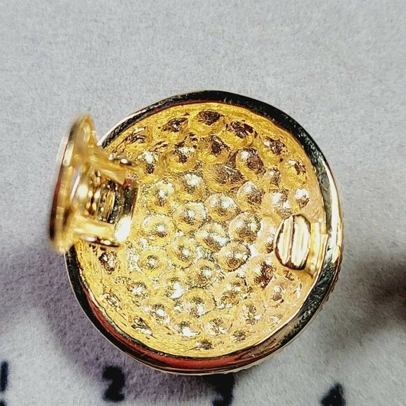 Pave Set Crystal & Gold Tone Clip On Button Earrings Very Sparkly "Video Clip" - Picture 8 of 9